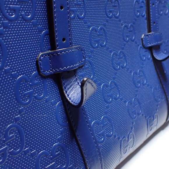 GUCCI Blue GG embossed leather tote bag - Picture 11 of 12